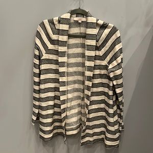 Loft Grey Black and Cream Striped Open Cardigan Size M